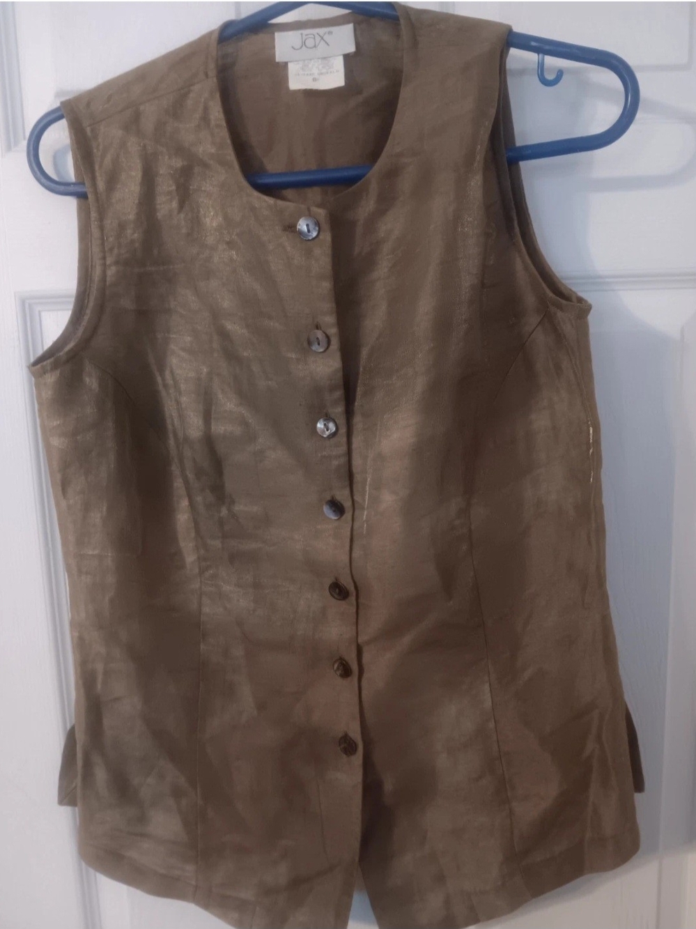 JAX Womens Metallic Bronze Button Front Vest Size 6 Made In Canada